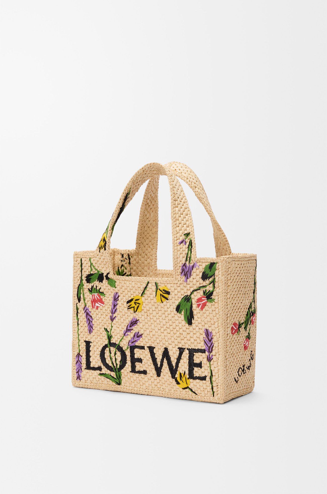 LOEWE Small LOEWE Font tote in raffia Natural