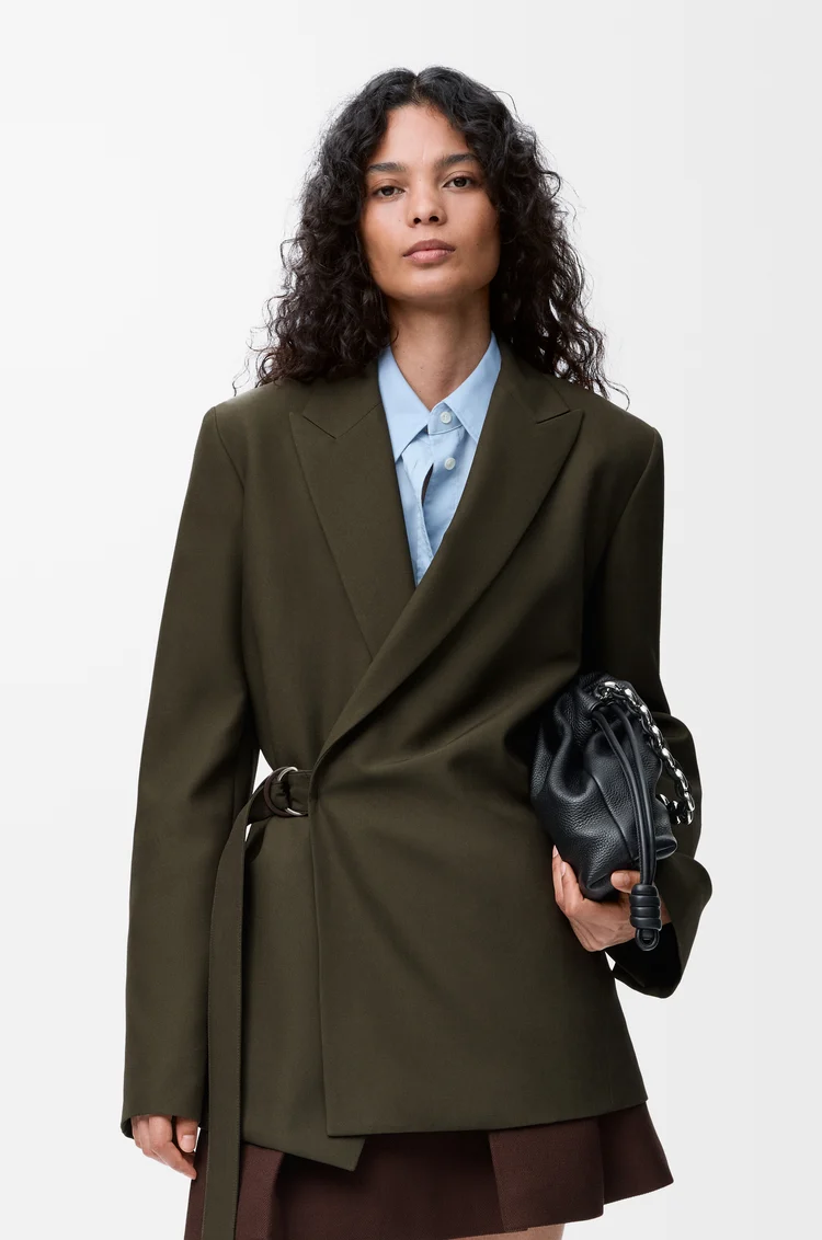 LOEWE Draped jacket in wool Khaki Green