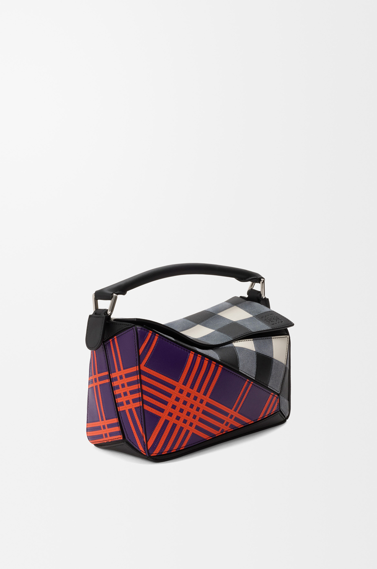 LOEWE Small Puzzle bag in check intarsio Deep Purple/Multicolor