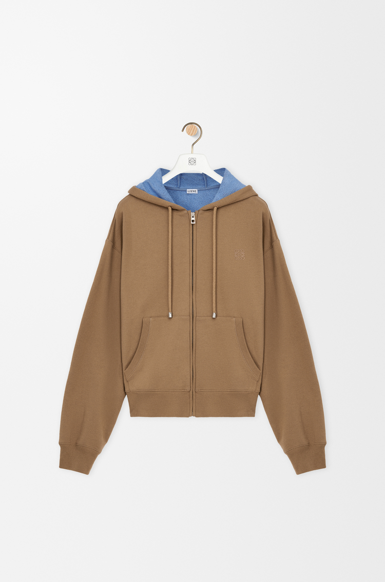 LOEWE Zip-up hoodie in cotton Beige/Blue