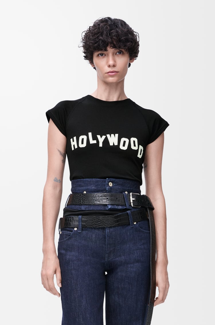LOEWE Camiseta de corte pequeño en algodón y viscosa Negro