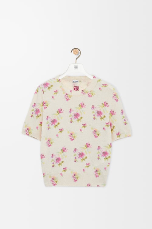 LOEWE Short sleeve sweater in cotton blend White/Pink