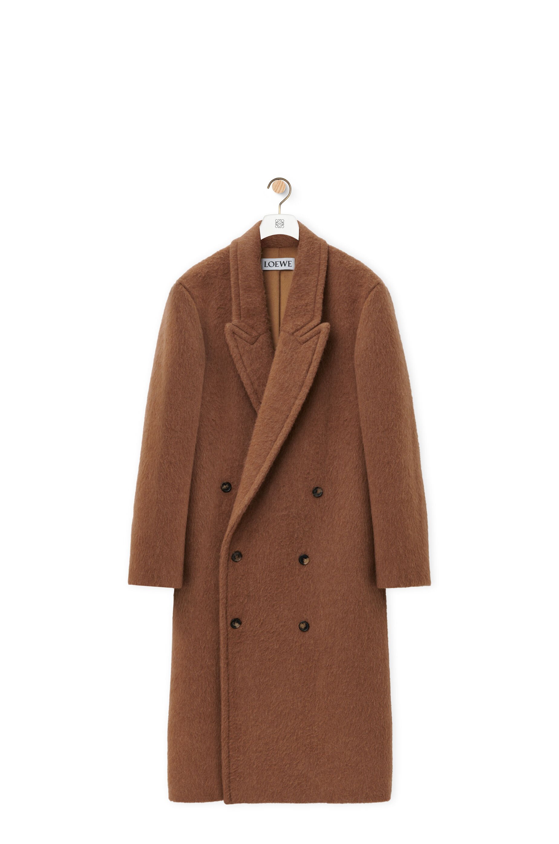 Double breasted coat in lama and wool Light Tan LOEWE