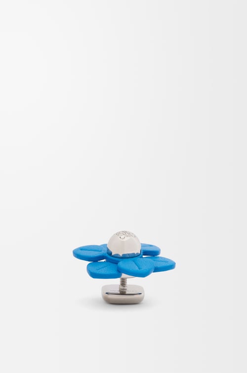 LOEWE Flower pin in calfskin Blue