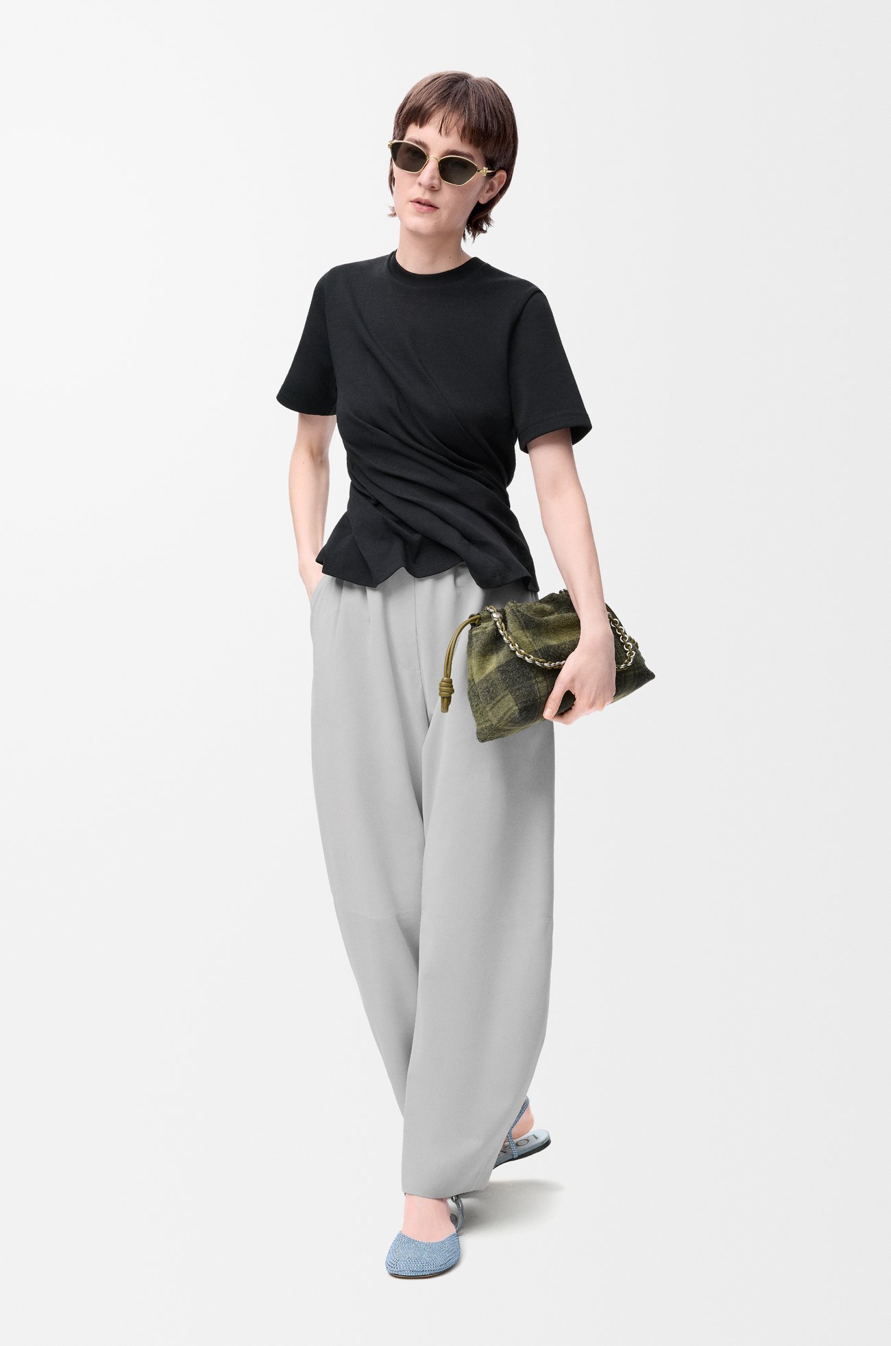 LOEWE Pantalón barrel en ante de piel de cabra Gris Claro