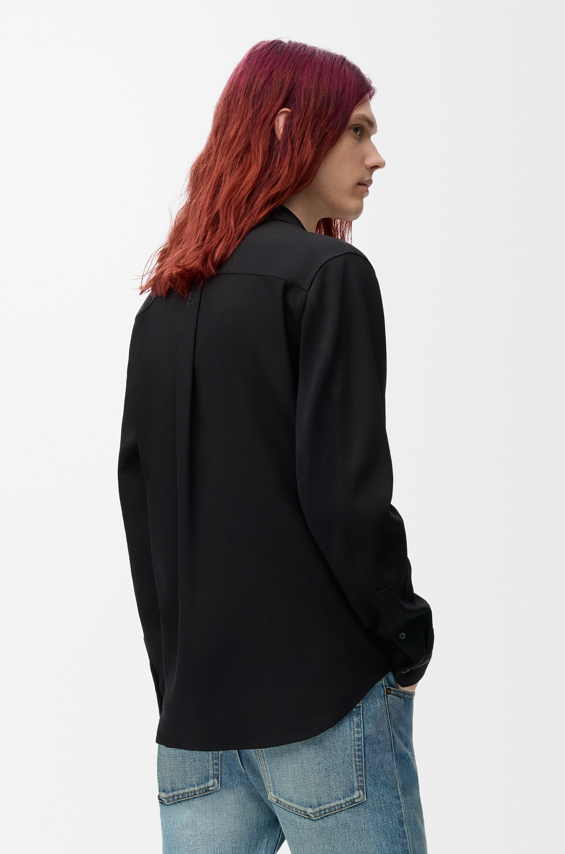 LOEWE ブラックパールアシンメトリーコットンレーヨン切り返しシャツ