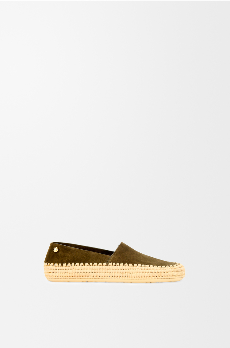 LOEWE Slipper Rio en ante y rafia Verde Caqui