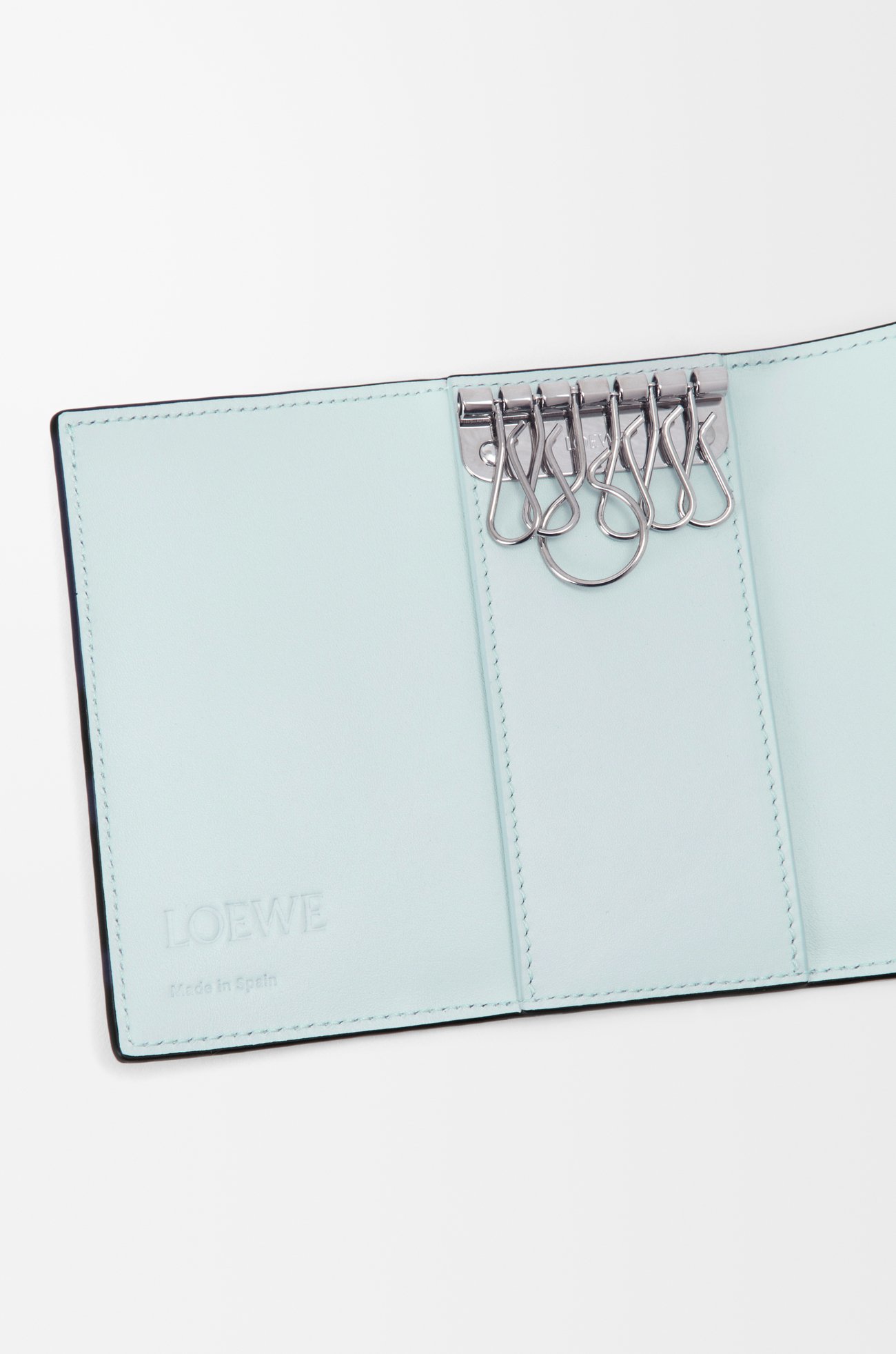 LOEWE Anagram key case in pebble grained calfskin Frozen