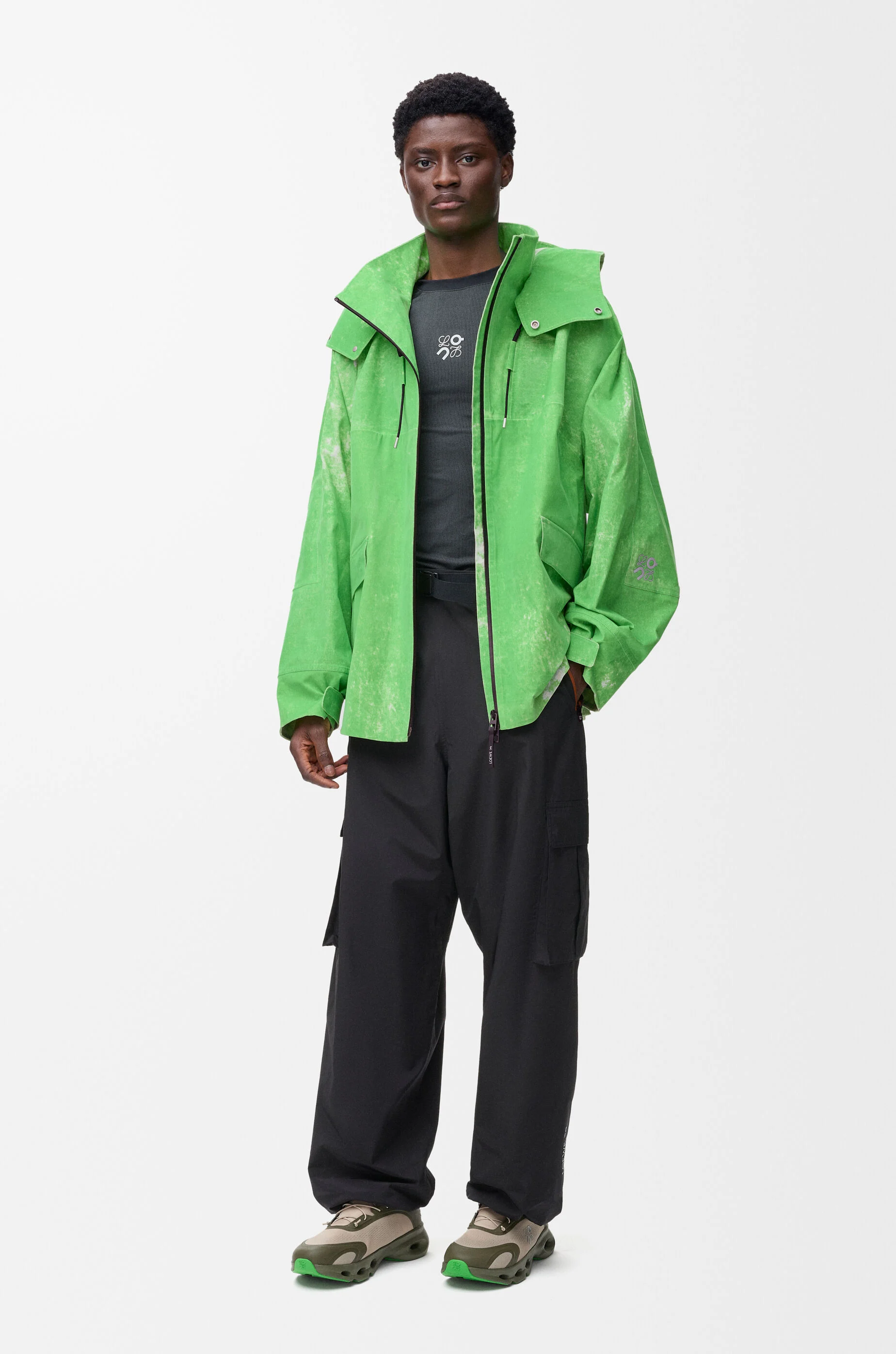 Jacket in flocked technical shell Green - LOEWE