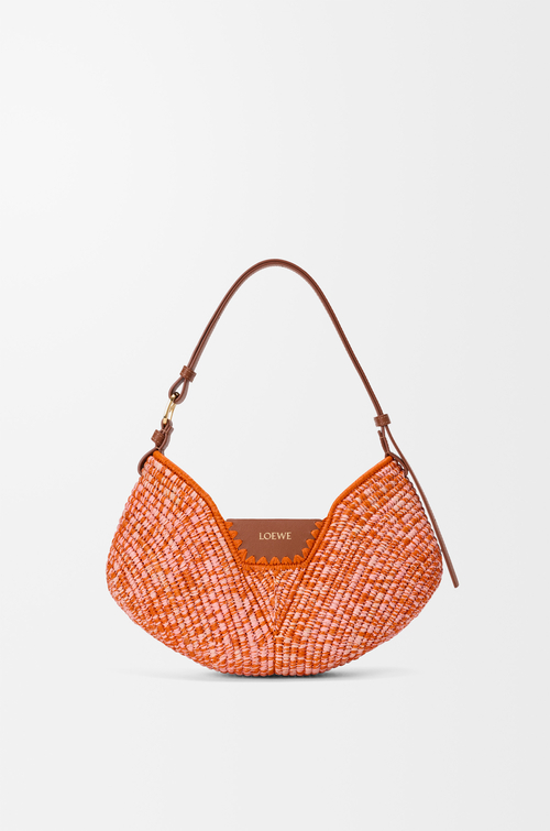 LOEWE Medium Loewe Swing bag in raffia and calfskin Bright Orange/Pink