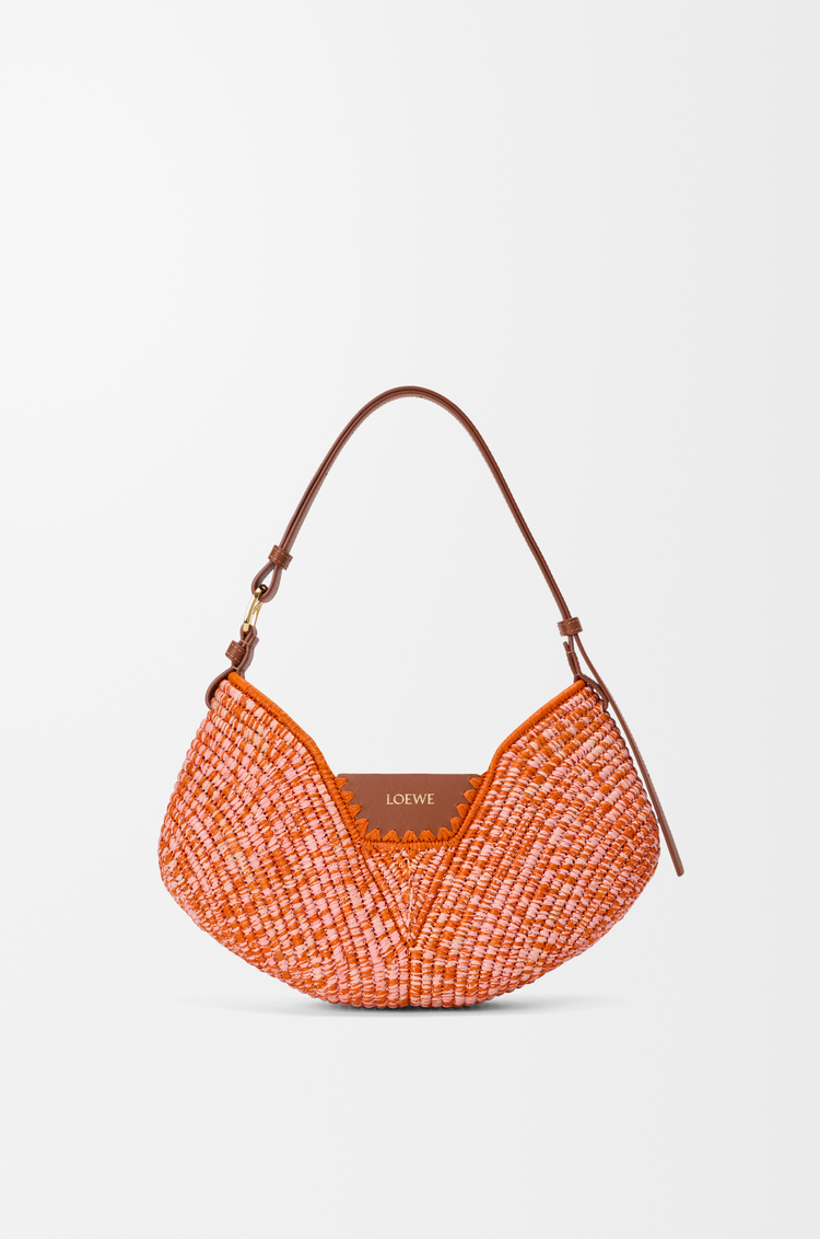 LOEWE Medium Loewe Swing bag in raffia and calfskin Bright Orange/Pink