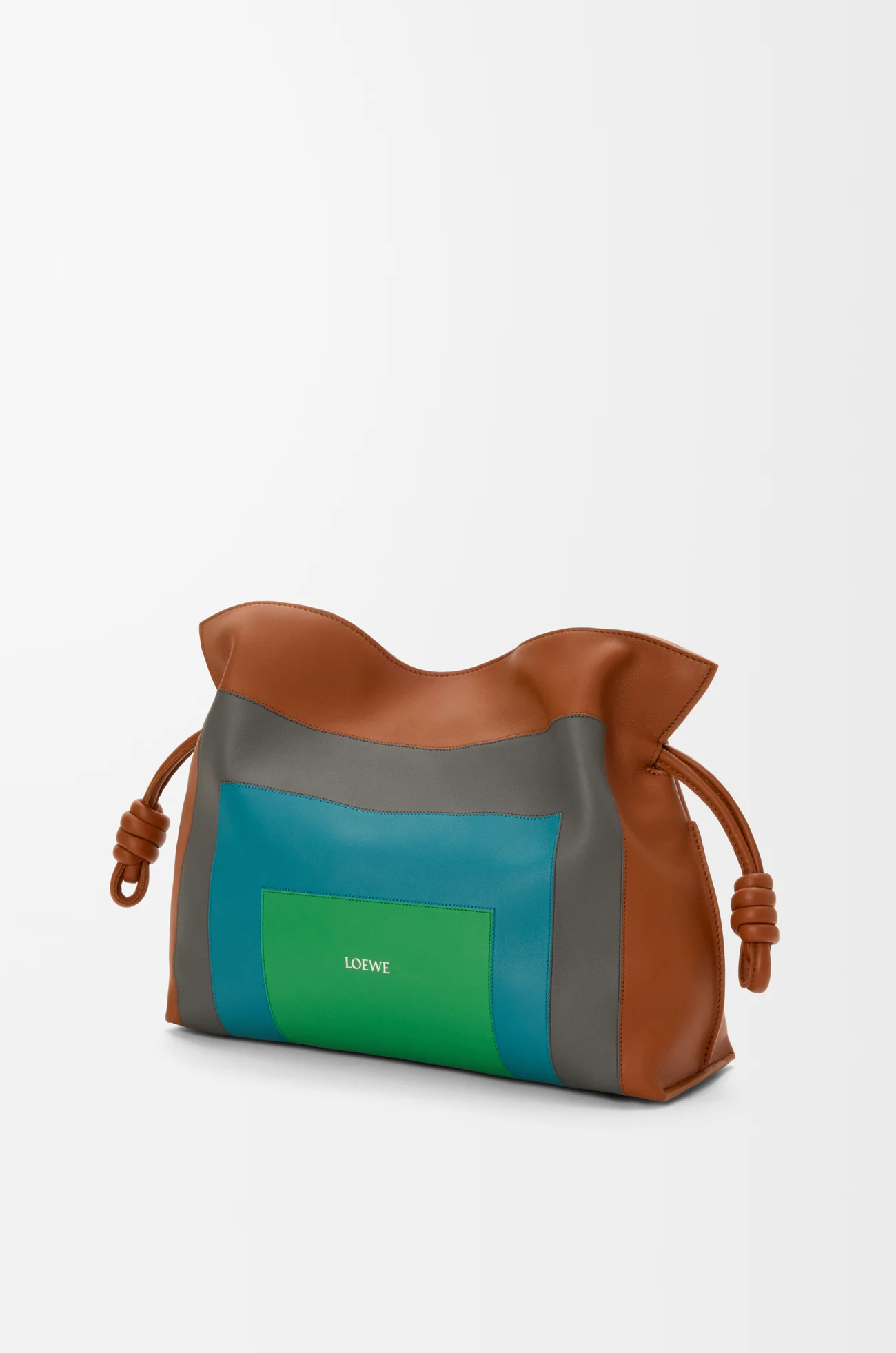 LOEWE Medium Flamenco clutch in nappa calfskin Caramel/Bright Green