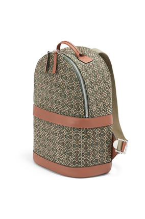 LOEWE Round backpack in Anagram jacquard and calfskin Khaki Green/Tan plp_rd