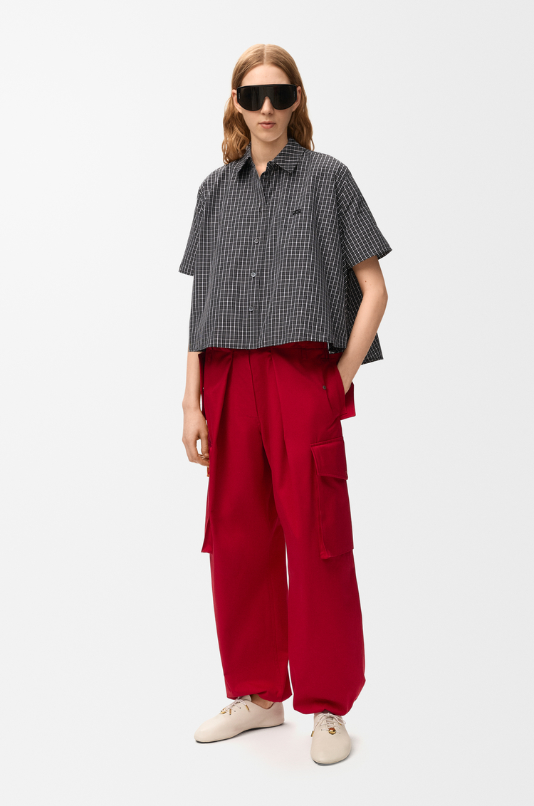 LOEWE Camisa trapecio de manga corta en algodón técnico Negro/Blanco