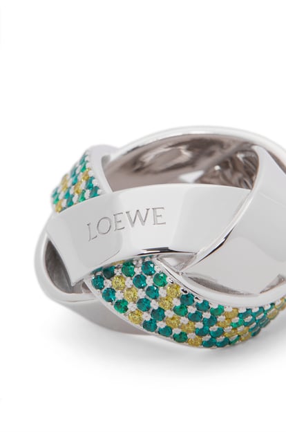 LOEWE Chunky Nest pavé ring in sterling silver and crystals 銀色/綠色 plp_rd