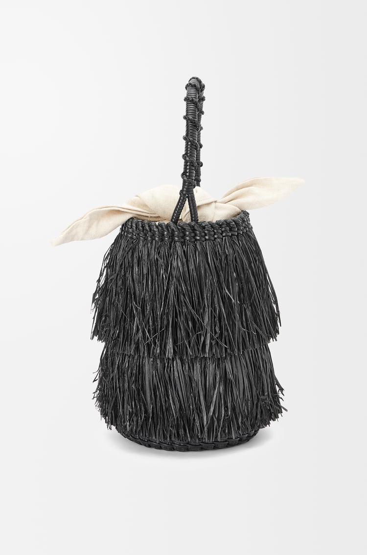 LOEWE Bolso Frayed Bucket en rafia y piel de ternera Negro
