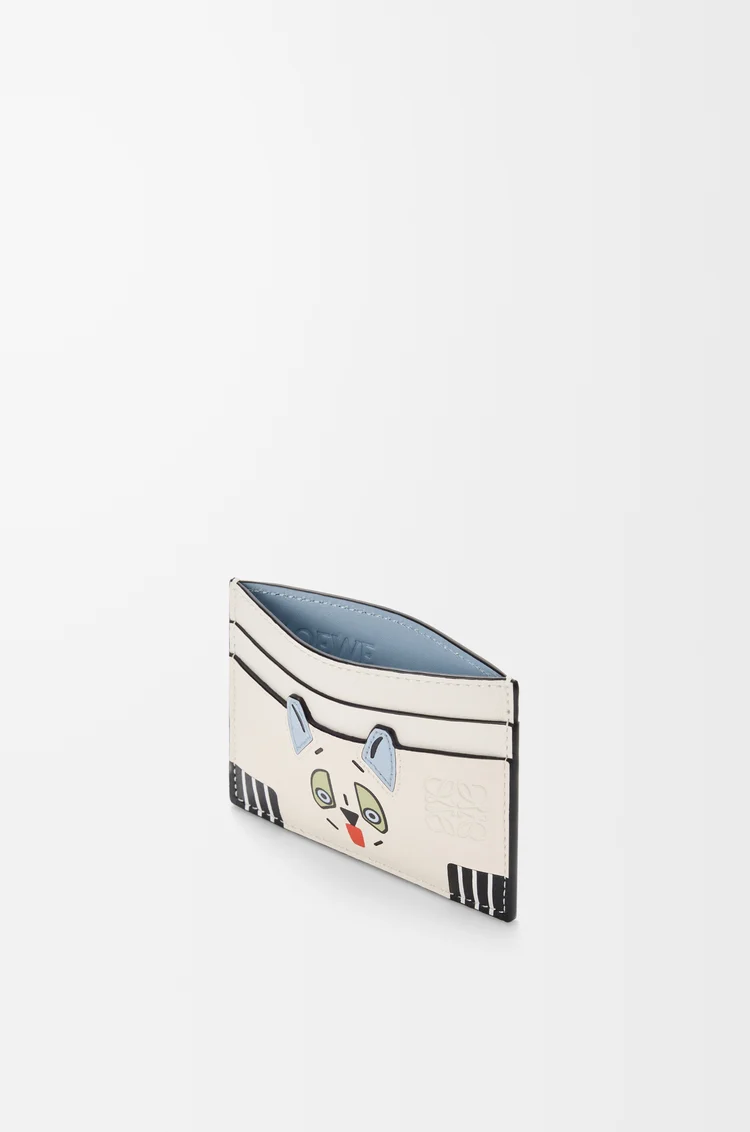 LOEWE Tarjetero liso Futurist Cat en piel de ternera Blanco Suave
