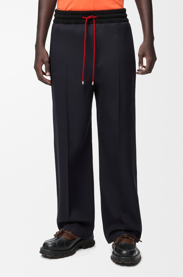 LOEWE Pantalon à liens de serrage en laine Bleu Marine Foncé