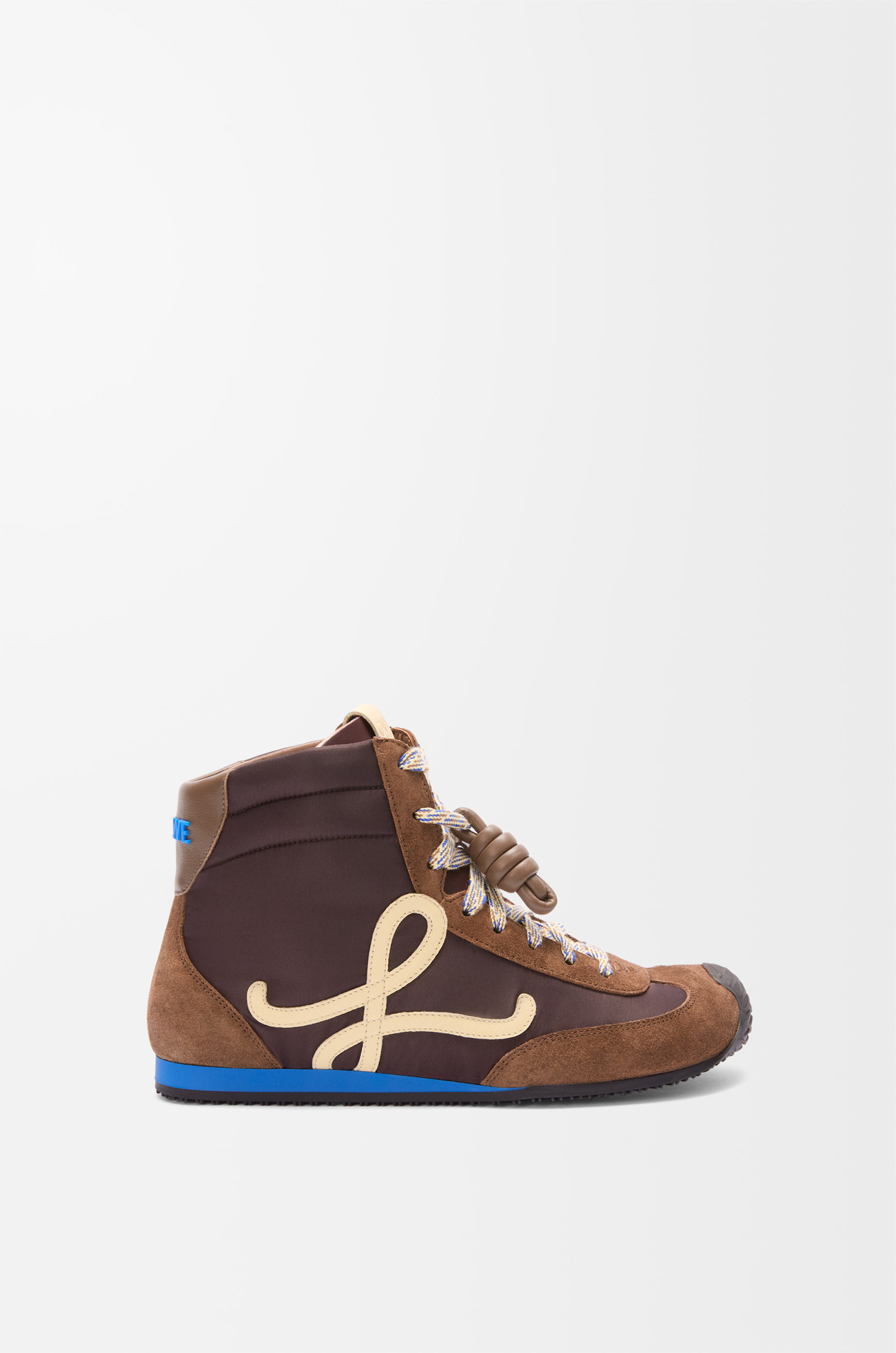 LOEWE Ballet Runner 2.0 high-top in nylon and calfskin Brown/Yellow/Blue