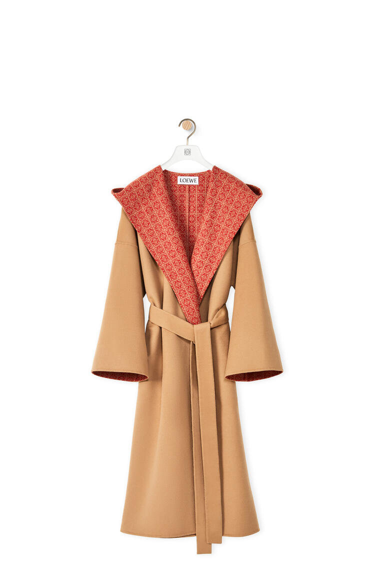 LOEWE Anagram jacquard hooded coat in wool Warm Desert/Rust pdp_rd