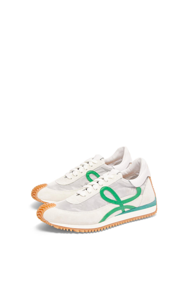 LOEWE Flow runner in technical mesh and suede Silver/White/Green