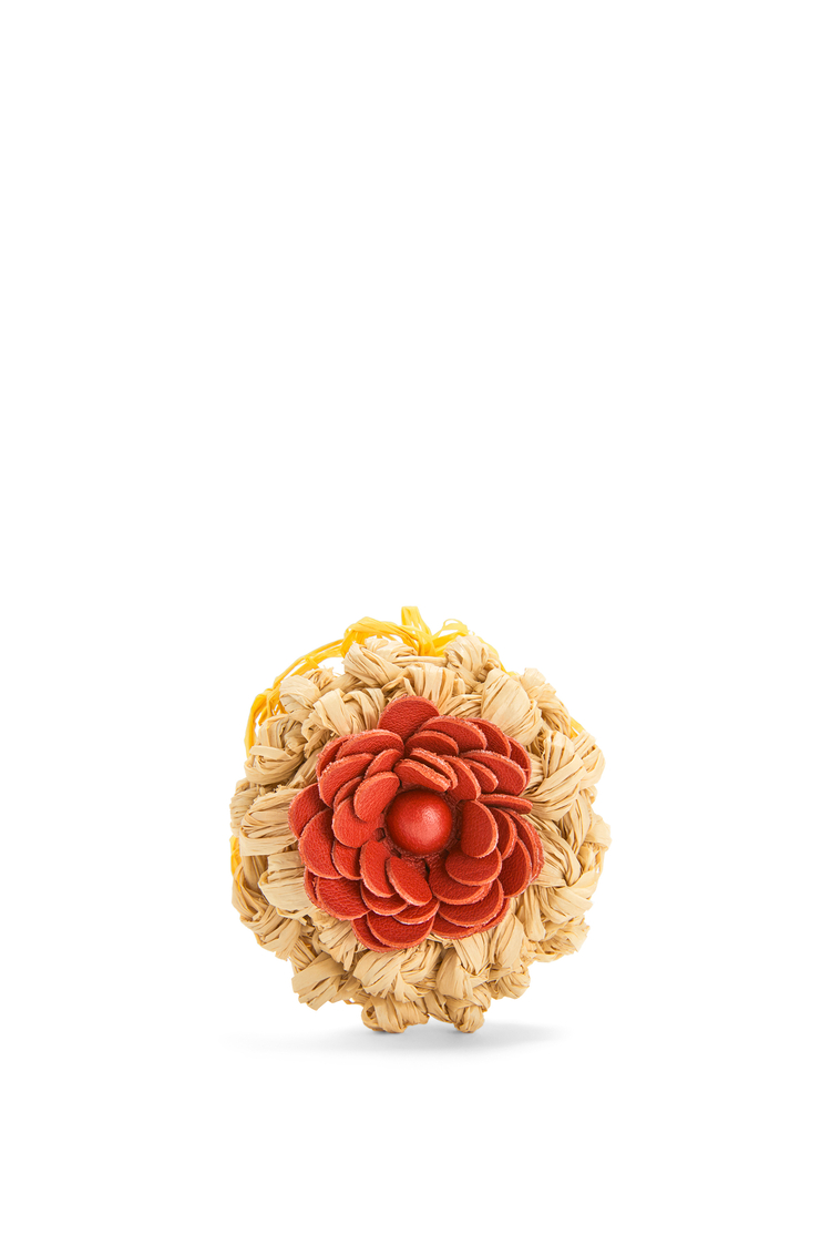 LOEWE Flor en rafia y piel de ternera con tachuelas Natural/Rojo
