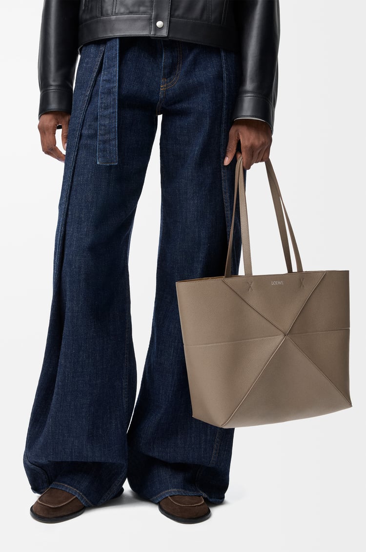 LOEWE Medium horizontal Puzzle Fold tote in soft grained calfskin Taupe