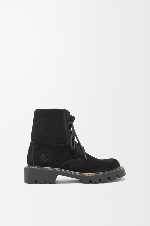 LOEWE Sierra combat ankle boot in suede Black/Medium Tabacco plp_rd