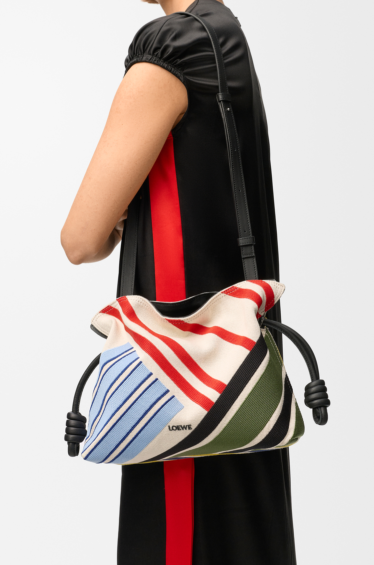 LOEWE Medium Flamenco clutch in embroidered canvas Ecru/Multicolor