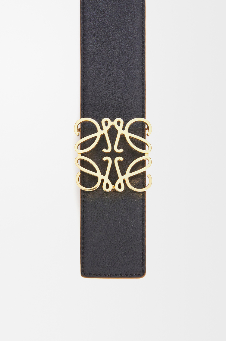 LOEWE Cinturón reversible Anagram en piel de ternera lisa Bronceado/Negro/Dorado