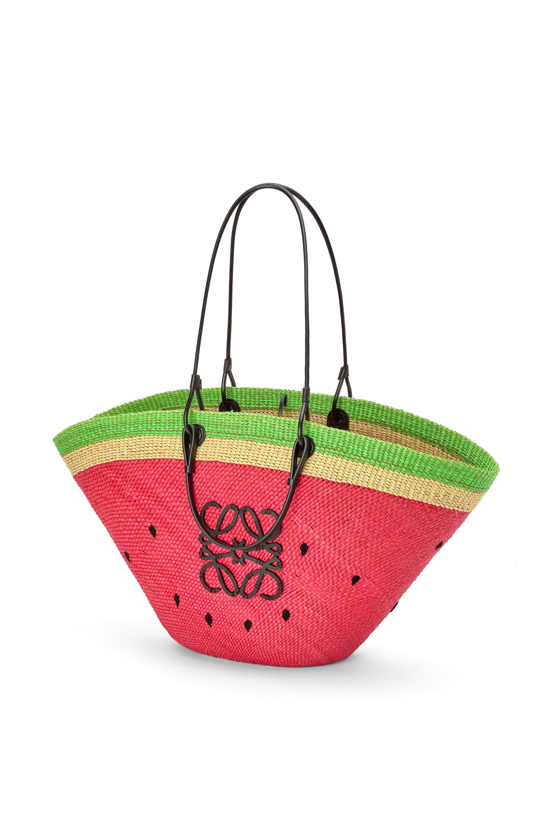 Bolso Basket Watermelon grande en palma de iraca y piel de ternera Rojo -  LOEWE