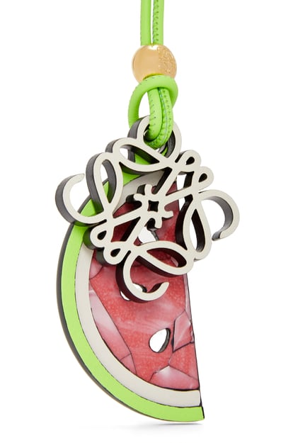 LOEWE Watermelon Anagram charm in classic calfskin and acetate Red/Acid Green plp_rd