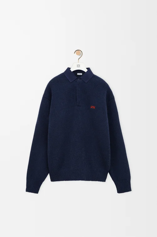 LOEWE Polopullover aus Wolle Marineblau