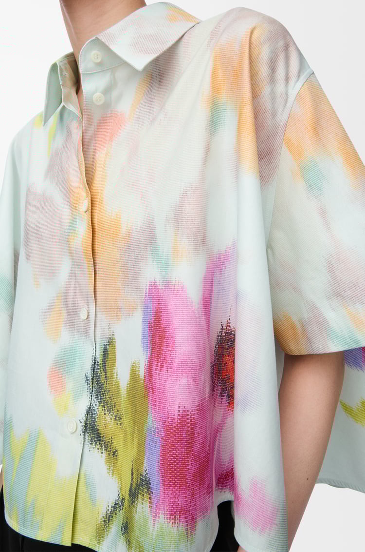 LOEWE 棉质和丝绸短袖梯形衬衫 Light Blue/Multicolor