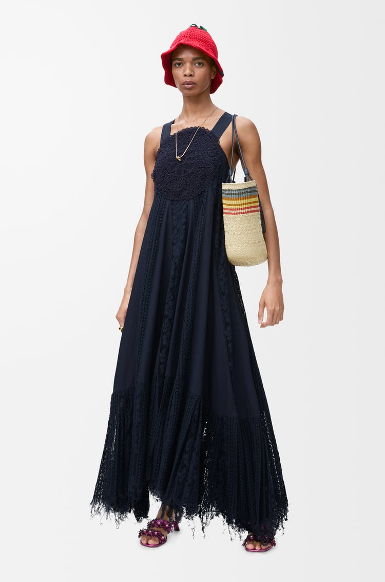 LOEWE Lace dress in cotton Navy Blue