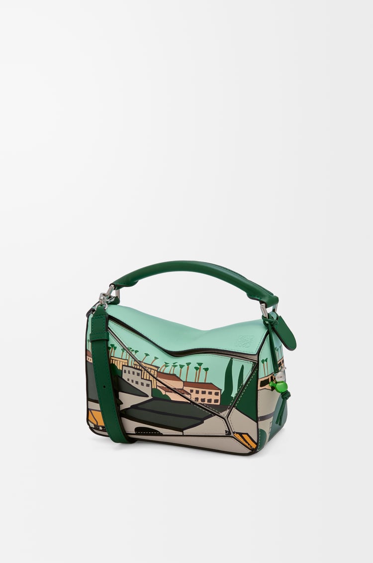LOEWE Puzzle 10 Ken Price re-edition bag in classic calfskin Dark Forest/Multicolor