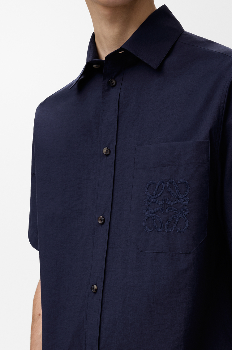 LOEWE Camisa de manga corta en mezcla de algodón Azul Marino
