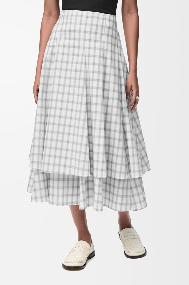 LOEWE Falda de doble capa en algodón Blanco/Gris