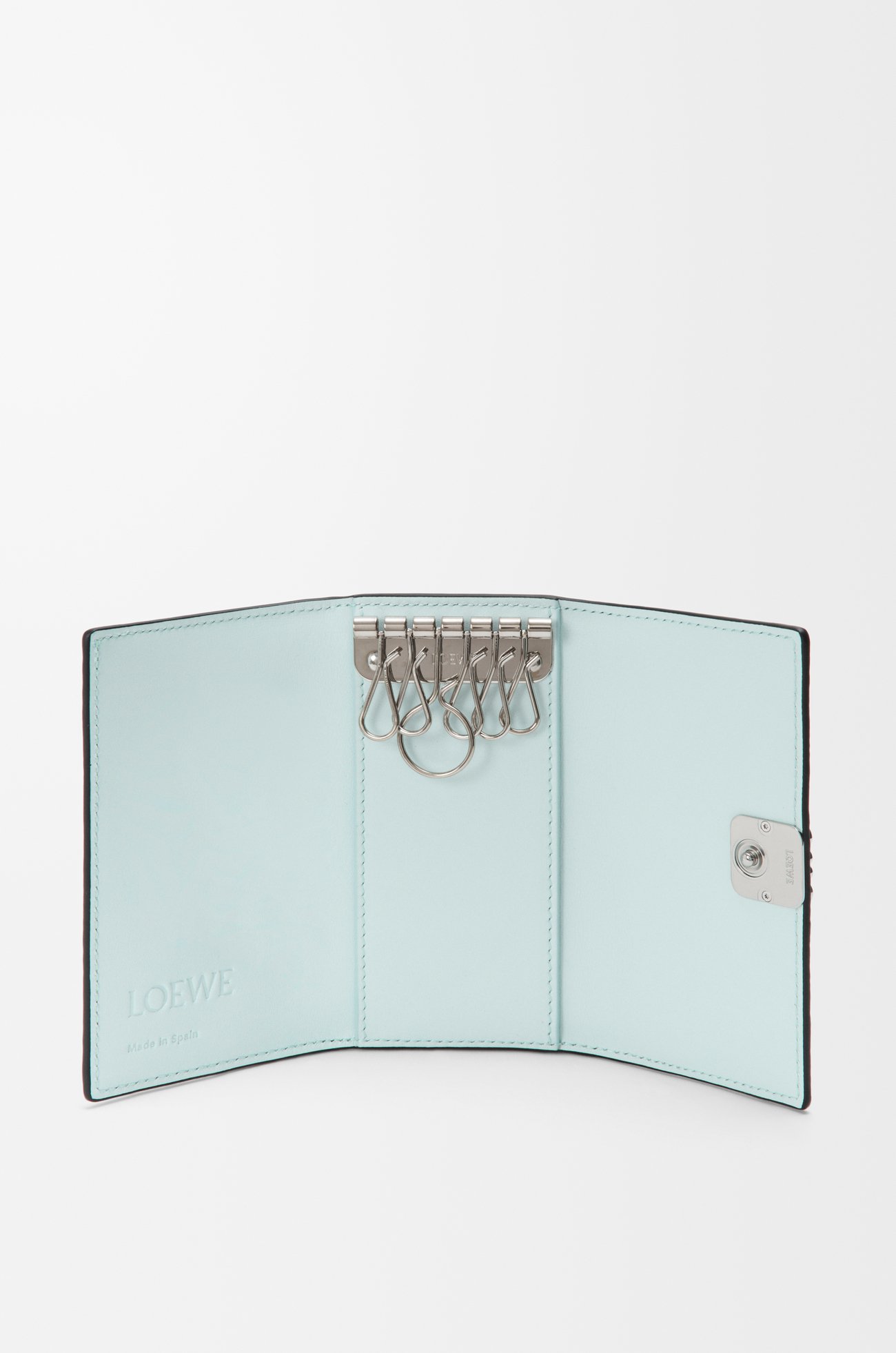 LOEWE Anagram key case in pebble grained calfskin Frozen