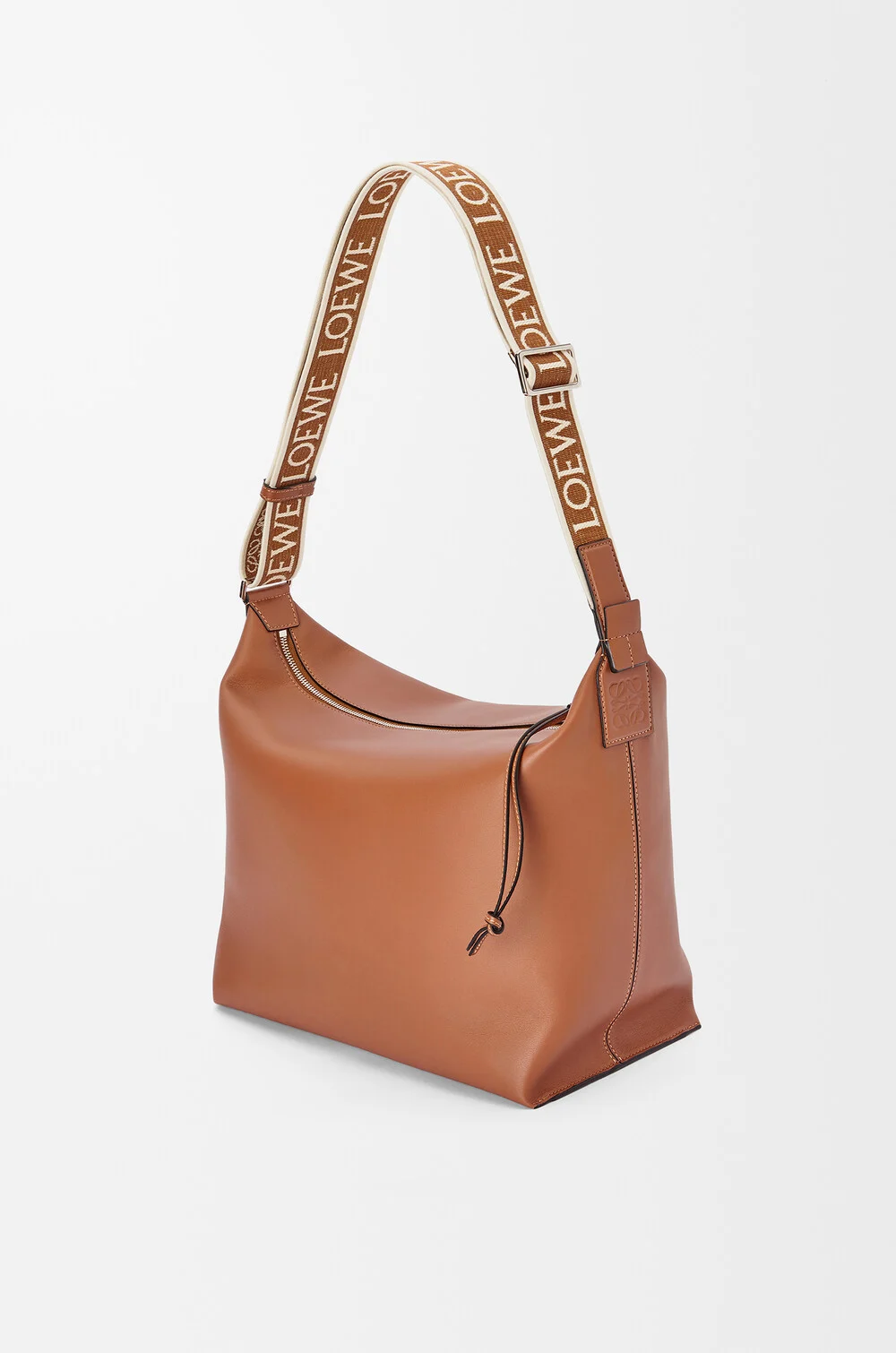 Cubi Crossbody bag in supple smooth calfskin and jacquard Brown