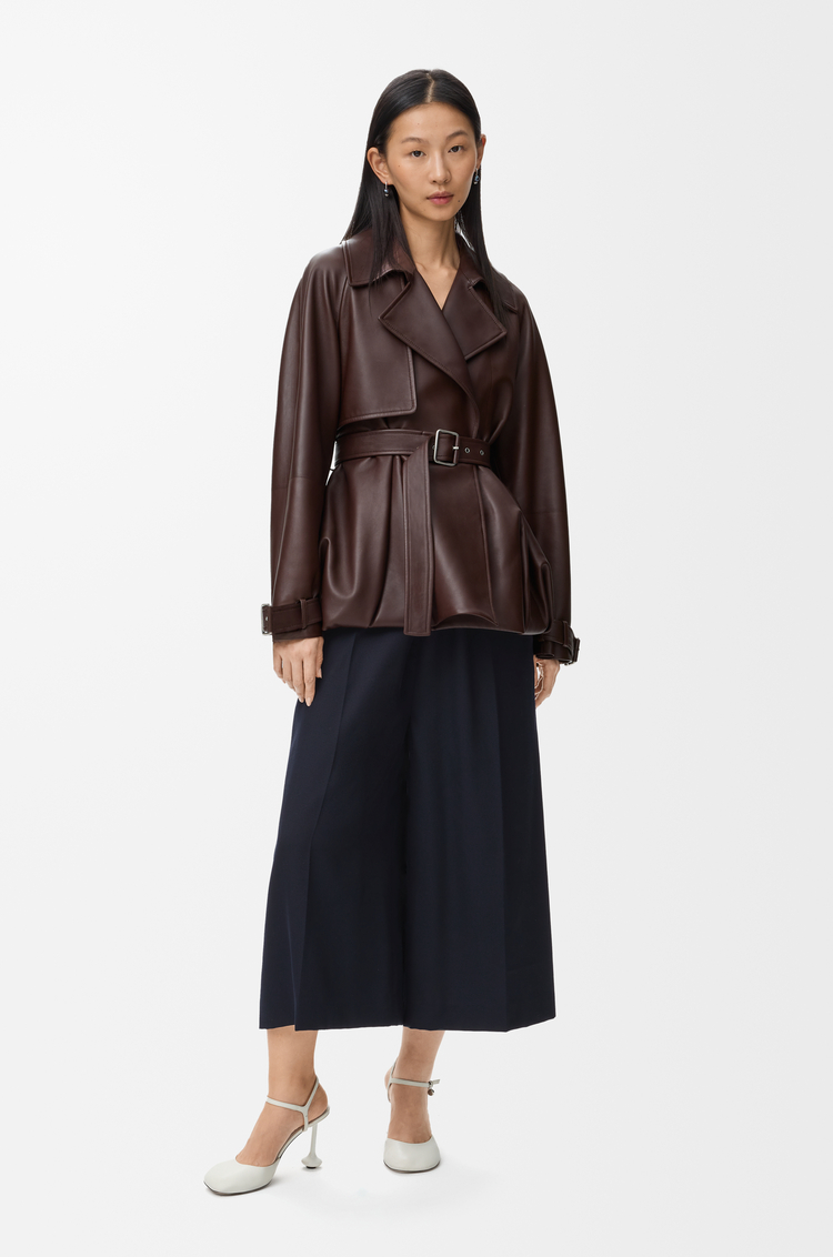 LOEWE Pantalón cropped con cinturón en lana Azul Marino