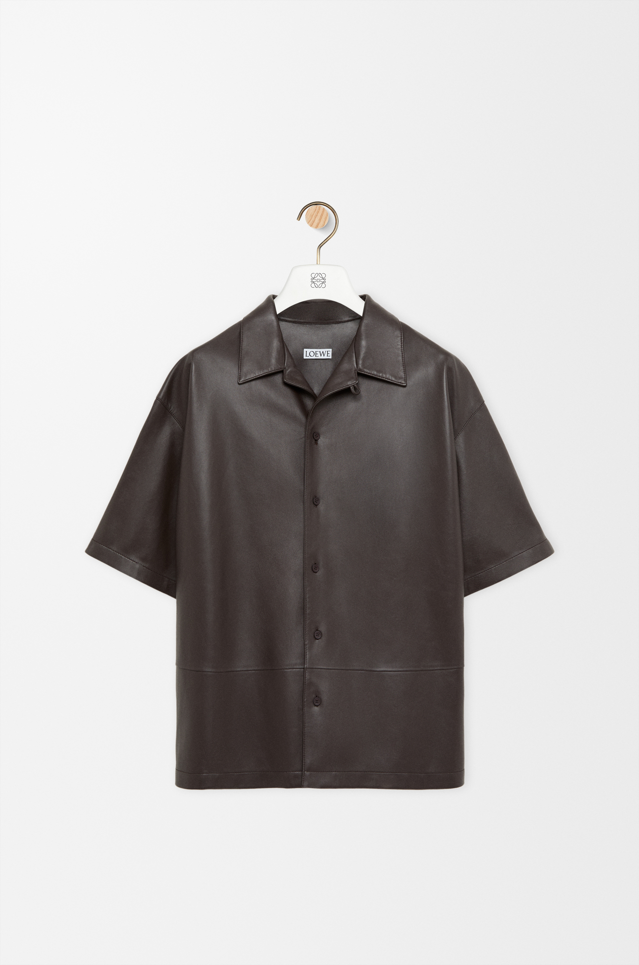 LOEWE Short sleeve shirt in nappa lambskin Dark Brown