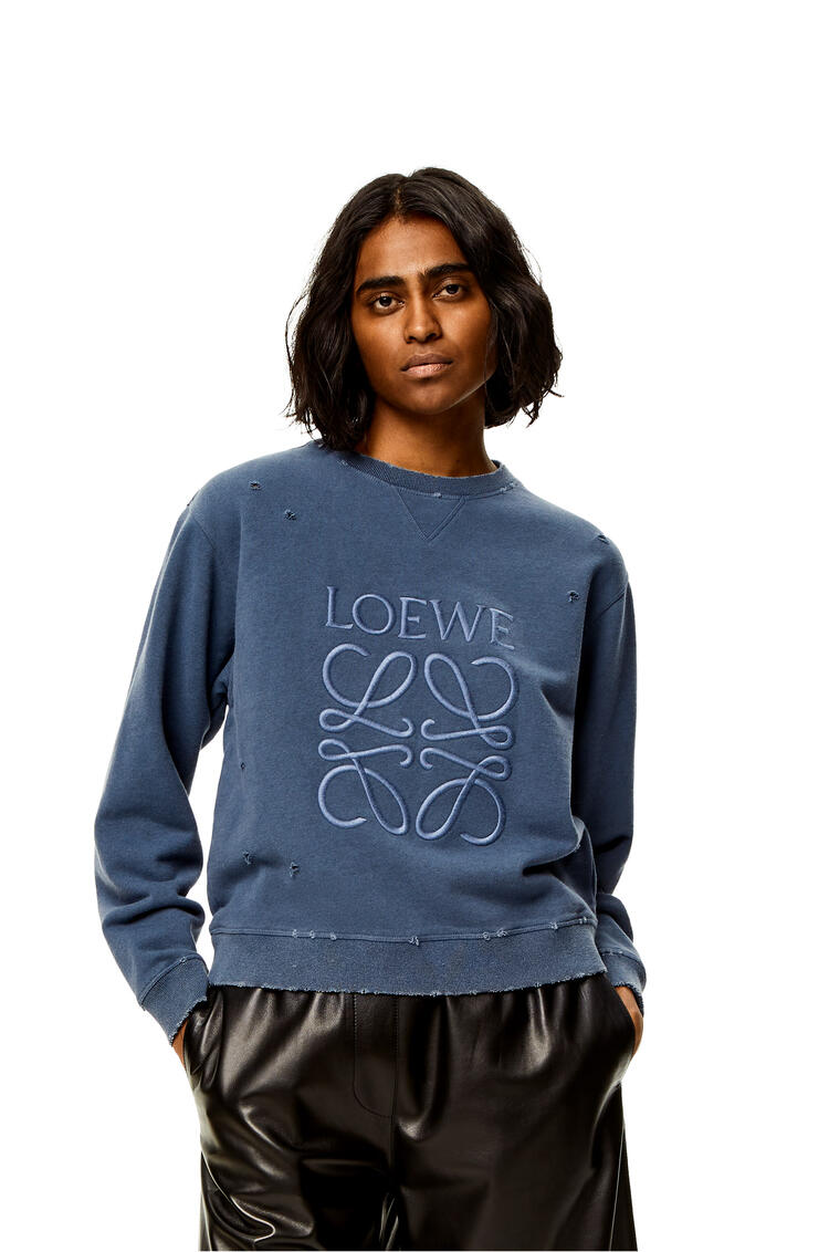 LOEWE Distressed Anagram sweatshirt in cotton Vintage Blue