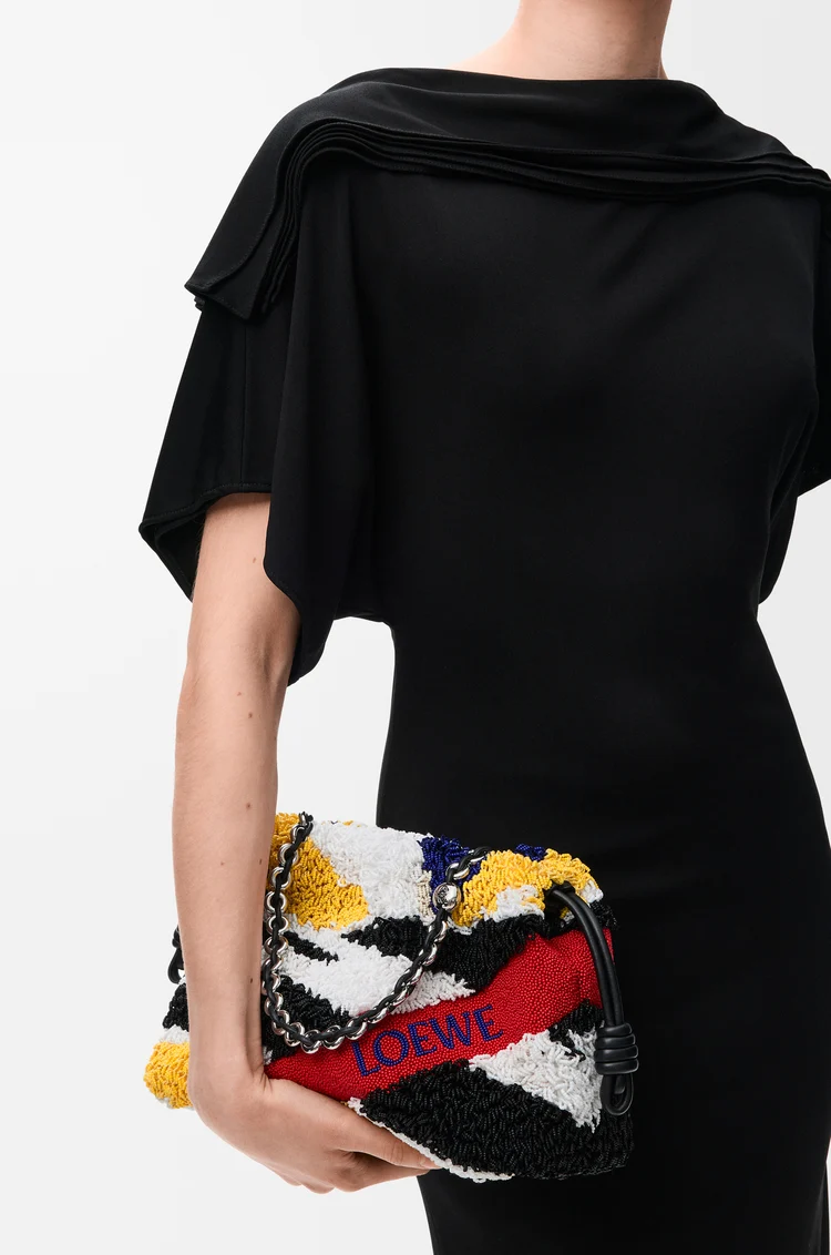LOEWE Medium Flamenco purse in embroidered nappa Black/Multicolor