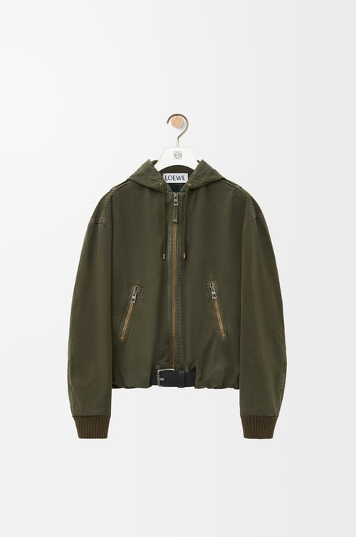 LOEWE Hooded jacket in cotton Deep Olive