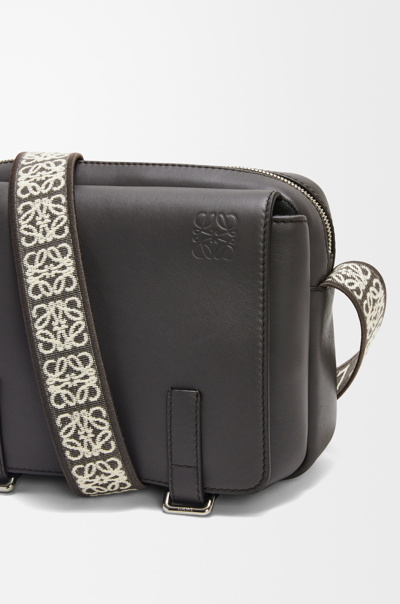 LOEWE XS Military messenger bag in supple smooth calfskin and jacquard Dark Grey plp_rd