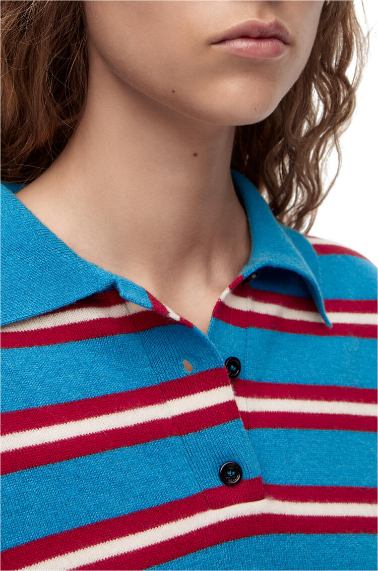 LOEWE Stripe polo collar sweater in wool Blue/Red