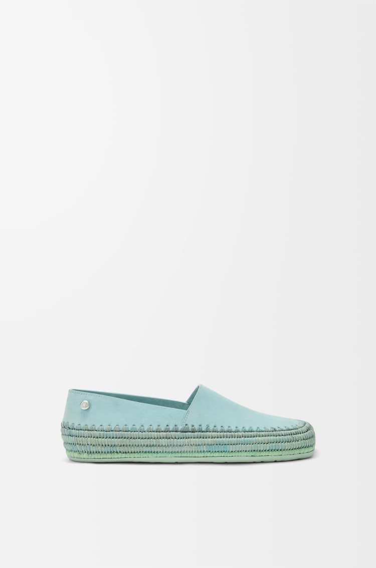 LOEWE Rio slipper in suede and raffia Light Blue