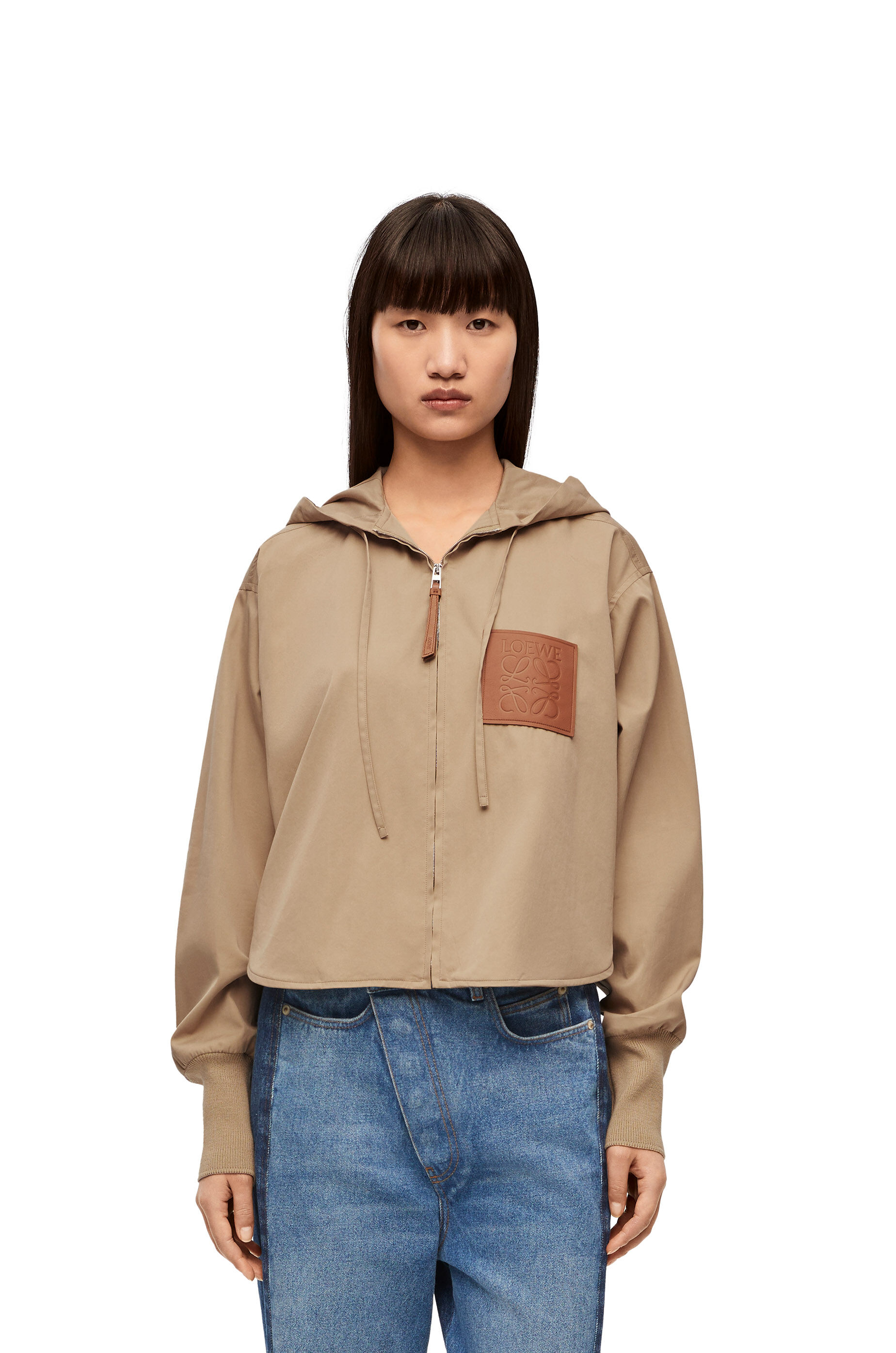 Hooded jacket in cotton and silk Beige - LOEWE