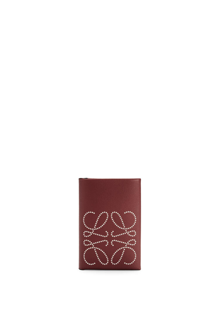 LOEWE Brand bifold card case in calfskin Berry/Light Oat